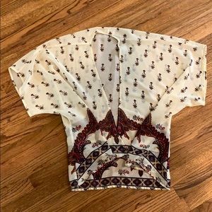 Sheer blue and red patterned tunic